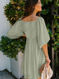 Square Neck Puff Sleeve Babydoll Style Short Mini Dress