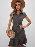 Cap Sleeve Button Front Denim Mini Dress