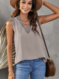 Sleeveless Eyelash Lace V Neck Tank Top
