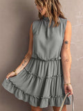 Charming Sleeveless V Neck Ruffled Swing Mini Dress