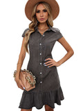 Cap Sleeve Button Front Denim Mini Dress