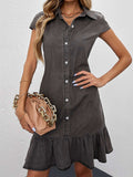 Cap Sleeve Button Front Denim Mini Dress