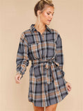 Plaid Chest Pocket Shirt Mini Dress with Belt