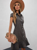 Cap Sleeve Button Front Denim Mini Dress