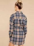 Plaid Chest Pocket Shirt Mini Dress with Belt