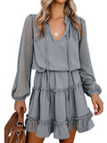 Swiss Dot Bubble Sleeve Ruffle Mini Dress