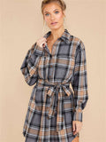 Plaid Chest Pocket Shirt Mini Dress with Belt