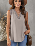 Sleeveless Eyelash Lace V Neck Tank Top