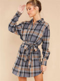 Plaid Chest Pocket Shirt Mini Dress with Belt