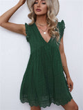 V Neck Ruffled Sleeves Perforating Babydoll Dress