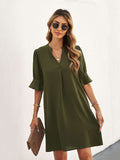 Ruffled Sleeve Shift Shirt Mini Dress with Half Sleeves
