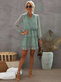 Swiss Dot Bubble Sleeve Ruffle Mini Dress