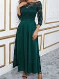 Off Shoulder Lace Bodice High Waist Maxi Skirt Evening Dress