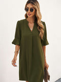 Ruffled Sleeve Shift Shirt Mini Dress with Half Sleeves