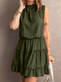 Charming Sleeveless V Neck Ruffled Swing Mini Dress