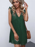V Neck Ruffled Sleeves Perforating Babydoll Dress