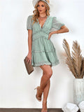 Sexy Floral Print V Neck Ruffle Backless Mini Dress
