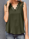 Sleeveless Eyelash Lace V Neck Tank Top