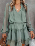 Swiss Dot Bubble Sleeve Ruffle Mini Dress