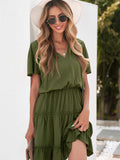 Summer V Neck Ruffled Swing Mini Dress Short Sleeves