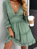 Layered Ruffled Open Back Puff Sleeve Swiss Dot Mini Dress