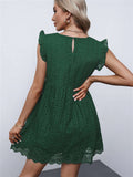 V Neck Ruffled Sleeves Perforating Babydoll Dress