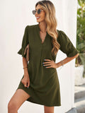 Ruffled Sleeve Shift Shirt Mini Dress with Half Sleeves