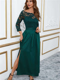 Off Shoulder Lace Bodice High Waist Maxi Skirt Evening Dress