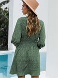 V Neck Balloon Sleeve Smocked Waist Printed Mini Dress