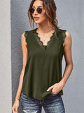 Sleeveless Eyelash Lace V Neck Tank Top