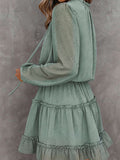Swiss Dot Bubble Sleeve Ruffle Mini Dress
