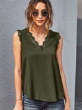 Sleeveless Eyelash Lace V Neck Tank Top