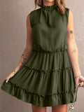 Charming Sleeveless V Neck Ruffled Swing Mini Dress
