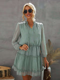 Swiss Dot Bubble Sleeve Ruffle Mini Dress
