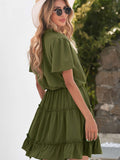 Summer V Neck Ruffled Swing Mini Dress Short Sleeves