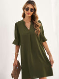 Ruffled Sleeve Shift Shirt Mini Dress with Half Sleeves