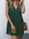 V Neck Ruffled Sleeves Perforating Babydoll Dress