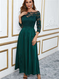 Off Shoulder Lace Bodice High Waist Maxi Skirt Evening Dress