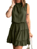 Charming Sleeveless V Neck Ruffled Swing Mini Dress