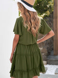 Summer V Neck Ruffled Swing Mini Dress Short Sleeves