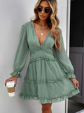 Layered Ruffled Open Back Puff Sleeve Swiss Dot Mini Dress