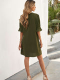 Ruffled Sleeve Shift Shirt Mini Dress with Half Sleeves