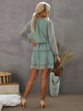 Swiss Dot Bubble Sleeve Ruffle Mini Dress