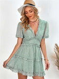Sexy Floral Print V Neck Ruffle Backless Mini Dress