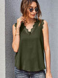 Sleeveless Eyelash Lace V Neck Tank Top
