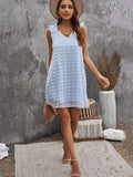 Swiss Dot V Neck Ruffled Sleeveless Mini Dress