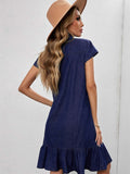 Cap Sleeve Button Front Denim Mini Dress