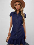 Cap Sleeve Button Front Denim Mini Dress