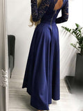 V-neck Lace Backless High and Low Hem Evening Dress