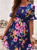 Ruffled Short Sleeve Floral Mini Dress